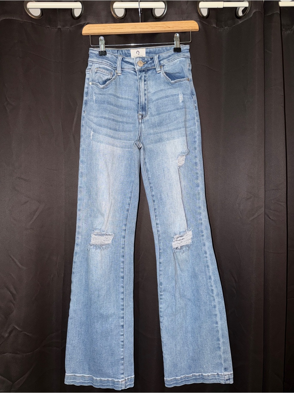 Light Blue High-Rise Distressed Wide-Leg Jeans